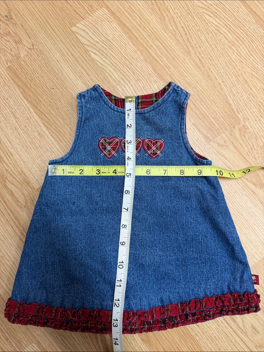Vintage The Children’s Place Baby Place Denim Plaid Heart Jumper Dress Y2K - Picture 6 of 6